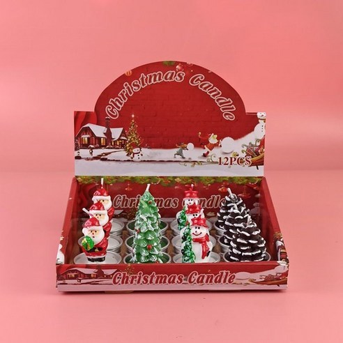 【크리스마스캔들】크리스마스 장식 크리스마스 양초 눈사람 장식품 작은 선물 크리스마스 이브 로맨틱 촛불 선물, 촛불저녁12팩(E타입)