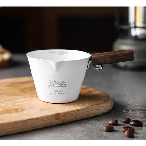 이태리 BINCOO 꺽임 스테인레스 2중 에스프레소 계량컵, 화이트, 1개