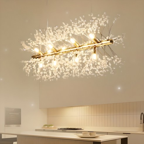 엘사의 눈꽃처럼 빛나는 공간을 위한 선택, 더킹라이팅 12등 일자 펜던트 식탁등인테리어