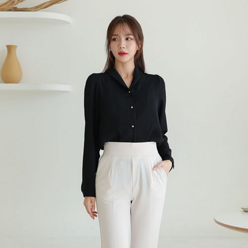 [스무날]숄카라골드버튼긴팔블라우스