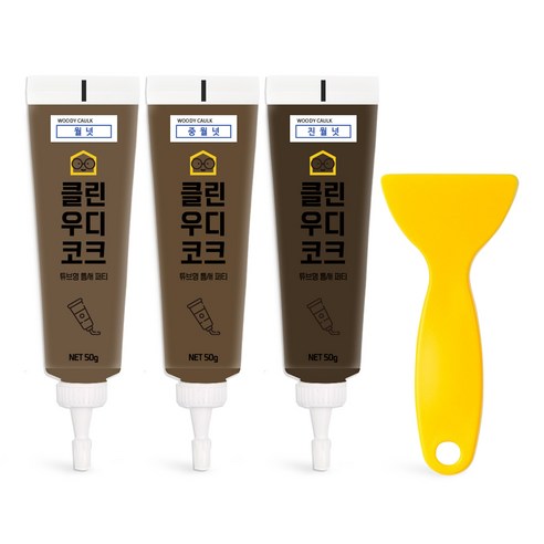 철물팩토리 퍼티 우디코크 마루바닥보수 메꾸미 보수제, 월넛+중월넛+진월넛+PVC헤라, 1세트