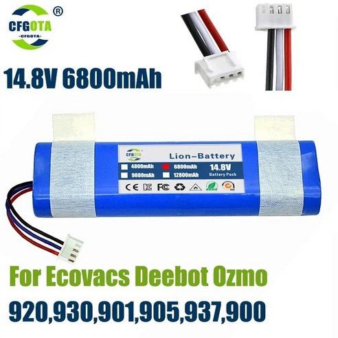 100% 로봇 진공 청소기 배터리 팩 Ecovacs Deebot Ozmo 900 901 905 930 937 14.4V 6800mAh 신제품, 5)6800mAh