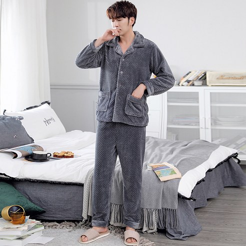요 정 코 랄 잠옷 남성 가을 겨울 솜털 두 꺼 운 보온 플란넬 거 복 남자 세트 2076
