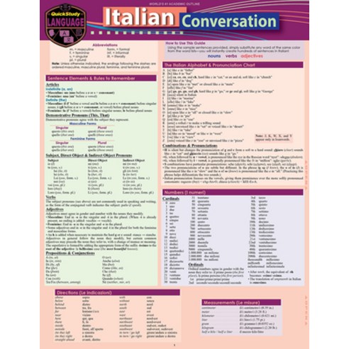 (영문도서) Italian Conversation: A Quickstudy Laminated Language Reference Guide Other, Quickstudy Reference Guides