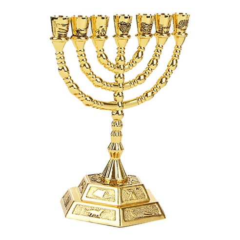 노 브랜드 황금 유대인 메노라 촛대 종교 하누카 7 가지 -L, 작은 장식품 및 미니어처 모델