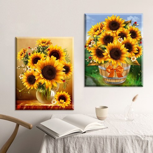 파센 2개 액자 보석십자수 캔버스형 DIY 키트 40 x 50 cm, FN25.병속의해바라기