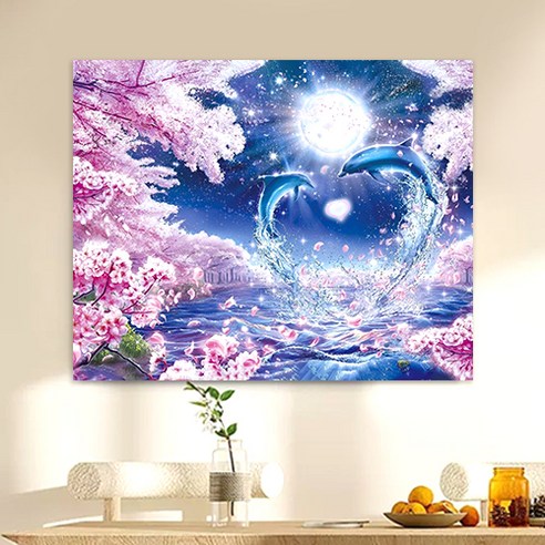 액자 캔버스형 보석십자수 DIY 키트 40 x 50 cm, SZX003.벚꽃돌고래