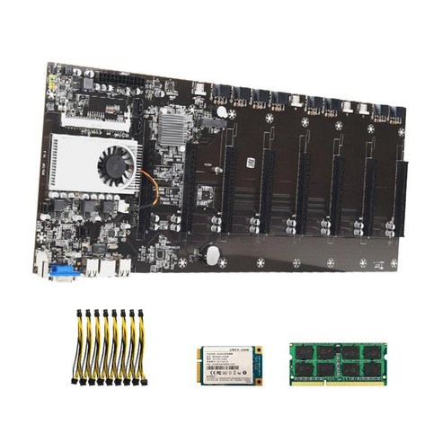 BTC-T37 마이닝 마더보드 CPU 세트 4G RAM 128G 하드 드라이브 8핀 어댑터 케이블이 있는 16X DDR3 광부, 470mm x 195mm, 검은 색, 합금