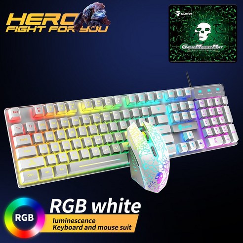 [시요] 기계적 느낌 게이밍 키보드 마우스 콤보 인체 공학적 매직 RGB 백라이트 키보드 마우스 게임용 노트북 PC 게이머 컴퓨터 세트, white RGB, 하나, 하나