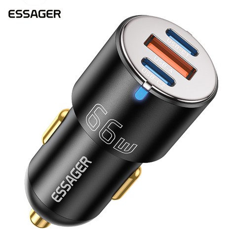 ESSAGER 옵티머스 프라임 66W C타입+USB-A 3포트 차량용 시거잭 초고속 충전기 3구, Free, Black (A-004)