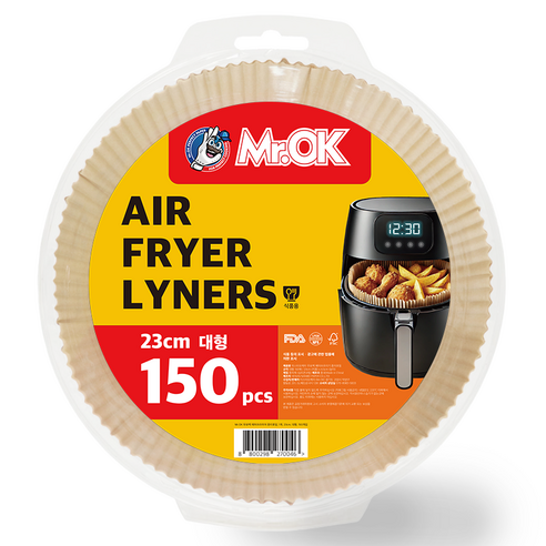 Mr.OK 무표백 에어프라이어 종이호일, 2개, 150개입, 23cm