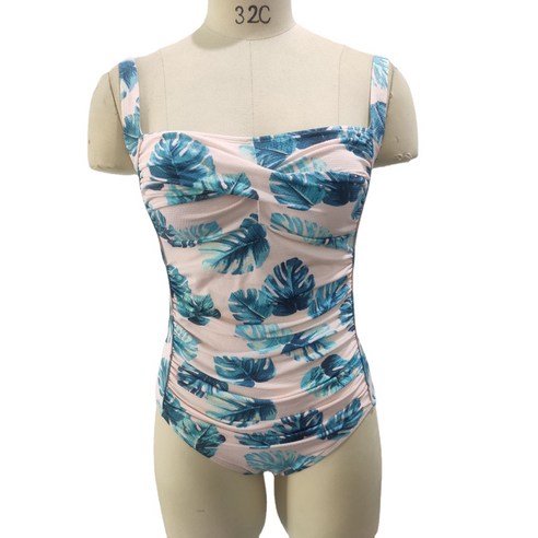 ANKRIC 수영복이너팬티 원피스 수영복 여성 섹시 프린트 서스펜더 보수 수영복 삼각형 원피스 수영복, 인쇄 된 잎