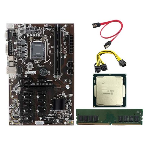 B250 BTC 마더 보드 G3930 / G3900 CPU + 8G DDR4 RAM + 6 ~ 8 핀 전원 케이블 12 PCIe 슬롯 LGA1151 DDR4 SATA3.0 USB3, 보여진 바와 같이, 하나