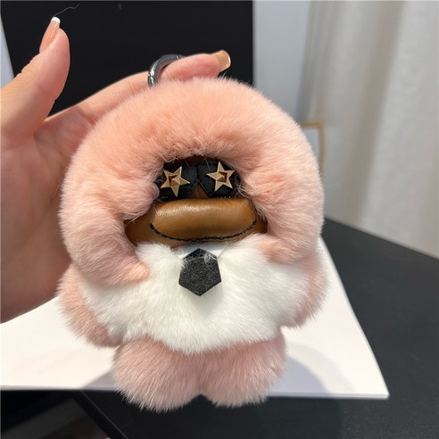[귀염둥이 오랑우탄] 진달 토끼털 자동차 열쇠고리 액세서리 인스타그램 모직 인형 가방 액세서리 선물, 핑크/핑크