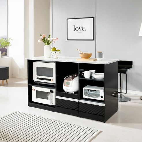 주방을 예술로 승화시키다: 오브제 광파오븐 와이드 수납 홈바 아일랜드 식탁 테이블 아일랜드식탁광파오븐