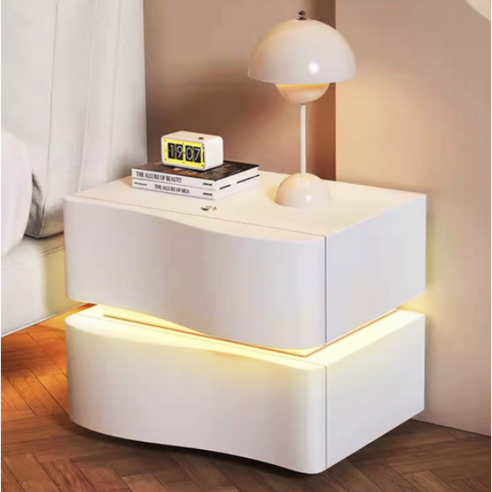 고메르 세련된 협탁 사이드 보조 테이블 침대협탁 쇼파 소파 사이드 테이블 LED 침실 수납장, C-흰색