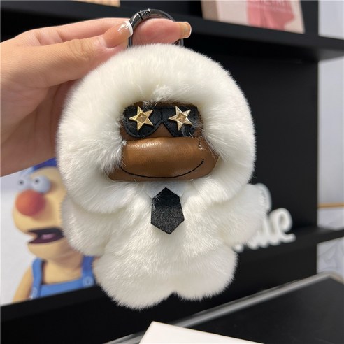 [귀염둥이 오랑우탄] 진달 토끼털 자동차 열쇠고리 액세서리 인스타그램 모직 인형 가방 액세서리 선물, 백색