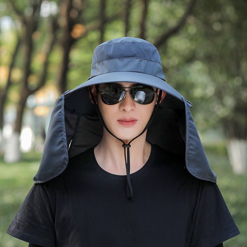 새로운 자외선 차단제 모자 낚시 모자 여름 어부 모자 UV 태양 모자를 덮는 야외 등산 태양 모자 얼굴, 평균 코드, 다크 그레이