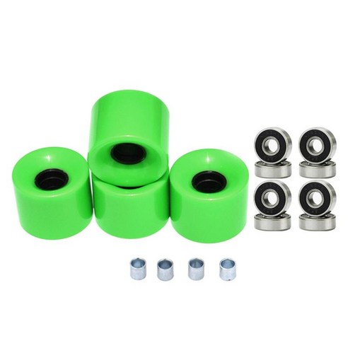 롱보드 스케이트보드 휠 60mm 78A 베어링 포함 4개 세트 크루저 롱보드용 교체 휠, 그린 블랙 커버, PU