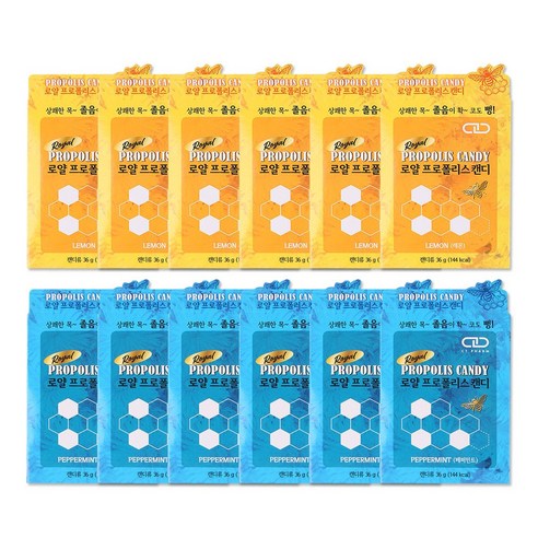 로얄 프로폴리스 목캔디 8정 레몬 6개 + 페퍼민트 6개, 1세트, 36g