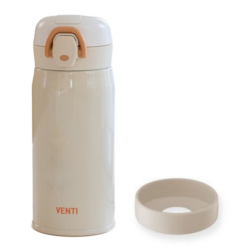 벤티 유치원 초등 원터치 보온병+실리콘바닥커버 세트, 샤인베이지, 350ml, 1개