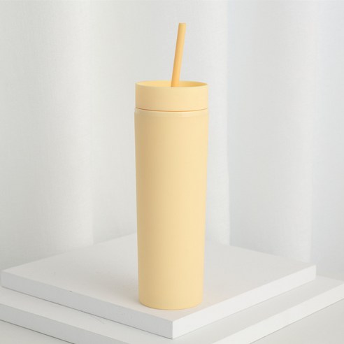 KORELAN 16oz 이중 플라스틱 직통 컵 고무 페인트 직신 빨대 컵 대용량 냉음료 핸드컵, 거위색