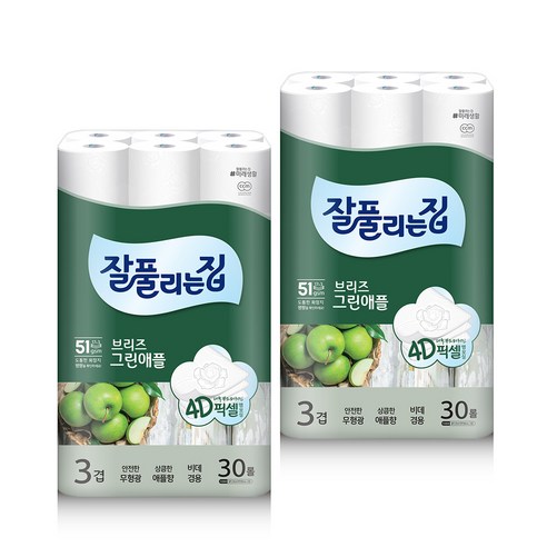 잘풀리는집 브리즈 그린애플 3겹 데코 화장지 25m, 30롤, 2팩 Best Top3 잘풀리는집 브리즈 그린애플 3겹 데코 화장지 25m, 30롤, 2팩 Best Top3