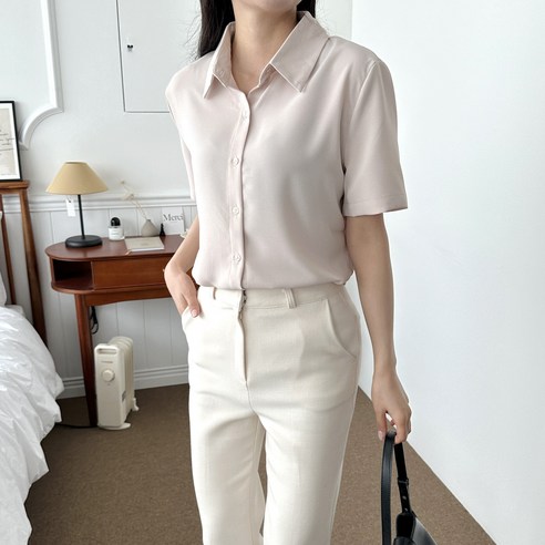 플루터 구김없는 여성 여름 시원한 반팔 블라우스 셔츠 7컬러