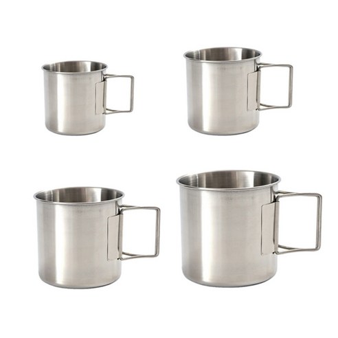 4 pcs 스테인레스 스틸 컵 쌓을 수있는 식수 컵 찻잔 요리 냄비 승/접이식 손잡이, 220ml 330ml 500ml 660ml, 304 스테인레스 스틸, 실버