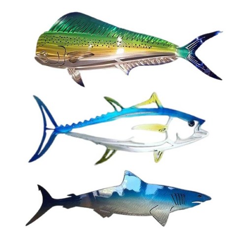 3x 물고기 현대 금속 벽 예술 해안 바다 상어 교수형 벽 예술 수중 바다 생활 홈 아트웍 해상 해변 또는 보트, 여러 가지 빛깔의