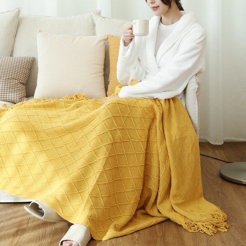 공유 프리미엄 고밀도 감성담요 130cm*170cm, 옐로우 다이아