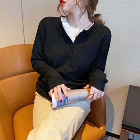 편안하고 세련된 모던스튜디오 여성용 베이직 라운드넥 가디건