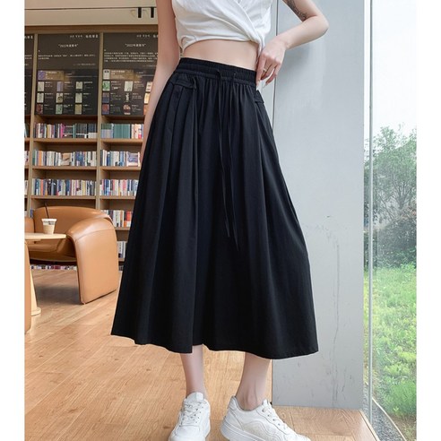 시원한 소재 여성 쿨링 7부 밴딩 치마바지 통바지 와이드 팬츠