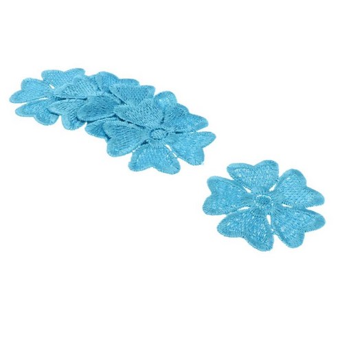 가방 모자 청바지 드레스 재봉 공예에 대한 패치에 5pcs 자수 꽃 봉제, 푸른, 폴리 에스터