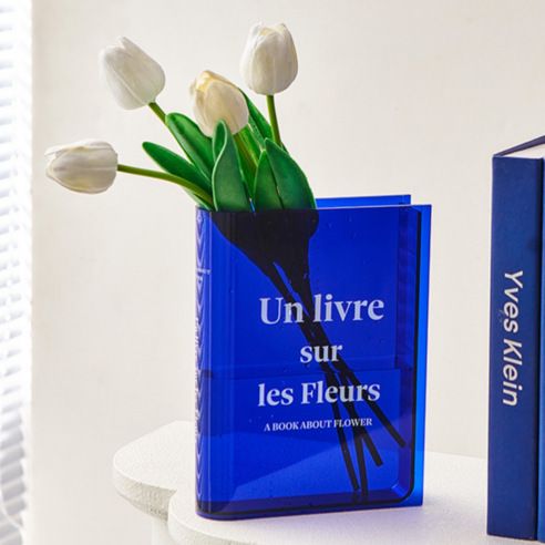 롤링페이퍼 인테리어 북유럽 소품 투명 책 디자인 화병 꽃병, 블루