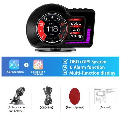 Podofo 자동 OBD2 GPS HUD 헤드업 디지털 속도계 디스플레이 스마트 게이지 주행 거리계 보안 경보 RPM, 1.Car Speedometer, 1.Car Speedometer