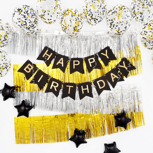 파티팡 생일파티 장식세트 [컨페티 수술데코 골드실버] 손펌프증정 장식방법동봉 생일파티 파티용품 파티풍선, 1개