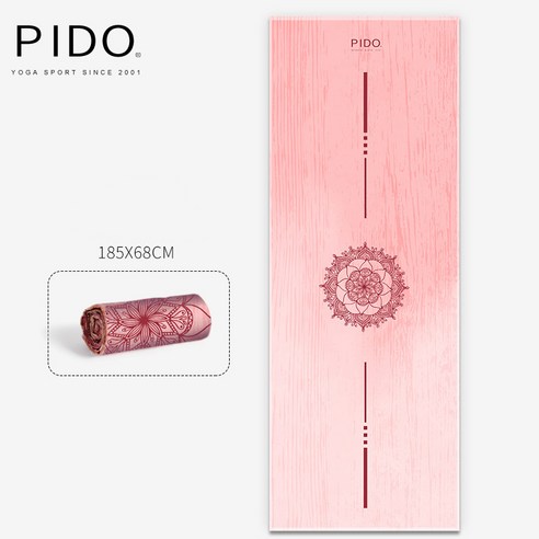 PIDO 요가 타월 필터 제한/코너 슬립/185x68cm, 벚꽃 [연꽃 심장 몸 위치 라인/각도 미끄럼 방지/18