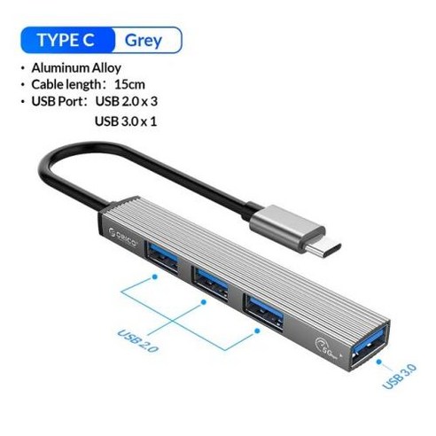 usb 멀티허브 포트 확장 분배기 ORICO USB 3.0 허브 알루미늄 타입 C 고속 멀티 PC용 초슬림 OTG 어댑터 4 5Gbps, TYPE C USB 3.0 2.0 c타입허브 Best Top5