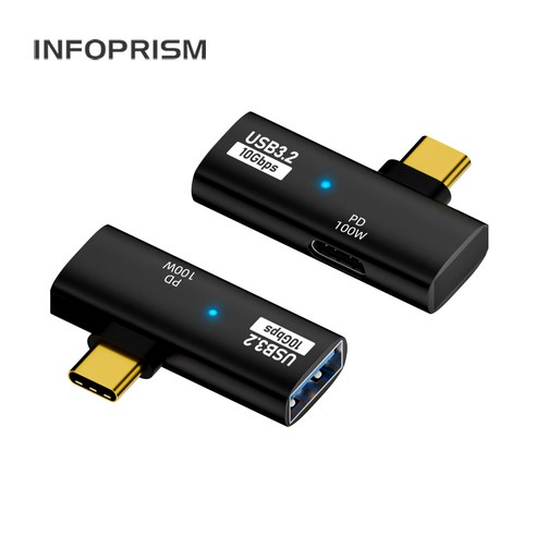 INFOPRISM / USB 3.2 C타입 A타입 90도 각도 변환 젠더 (OTG/PD 겸용) IA-931, 2개, 블랙, 38mm