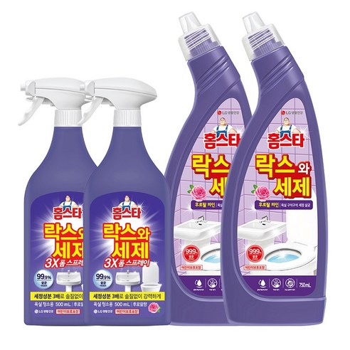 홈스타 락스와 세제 3X 폼 스프레이 후로랄 500ml x 2개 + 락스와세제 후로랄파인 750ml x 2개, 1개 추헌재