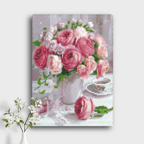오늘의오브제 DIY 보석십자수 캔버스형 40x30cm, A1_06_장미 화병, 1개