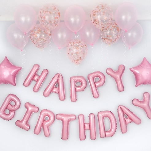 파티팡 스타 생일파티 레터링 풍선세트 [TYPE4 핑크] 손펌프증정 장식방법동봉 생일파티 파티용품 파티풍선, 2개