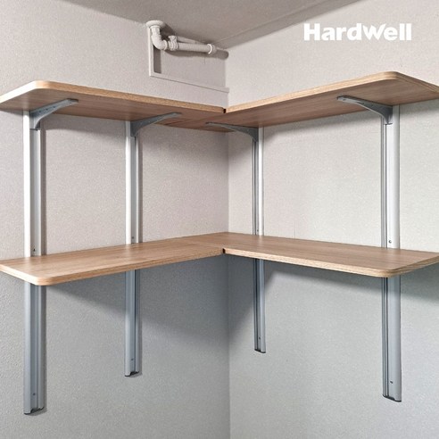 하드웰 시스템 벽선반 2단 높이 100cm 세탁실 벽걸이 원목, 2단 높이100cm(상판:60x35cm), 우드 상판