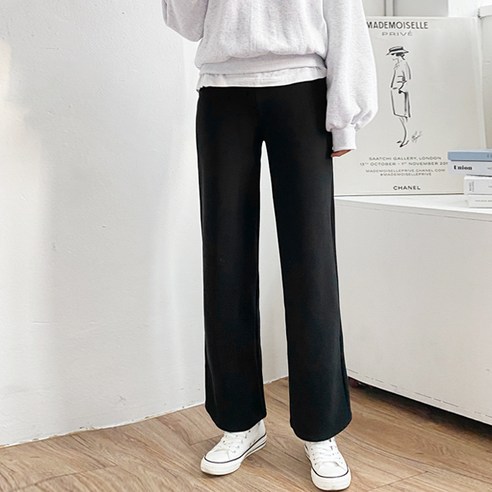 가비진 여성용 따뜻 융털 기모 밴딩 일자핏 팬츠