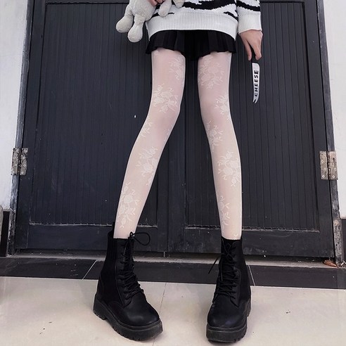 DFMEI 로즈 화이트 스타킹 여름 얇은 새로운 온라인 연예인 일본 귀여운 실크 패션