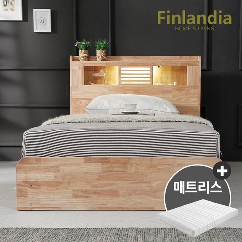 핀란디아 네이쳐 수납LED 침대 SS+20T라텍스독립매트리스, 단품