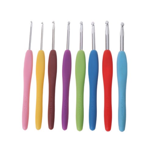 크로 셰 뜨개질 바늘 8pcs 여러 가지 빛깔의 인체 공학적 크로 셰 뜨개질 후크 세트 가제트를 설정합니다, 멀티 컬러