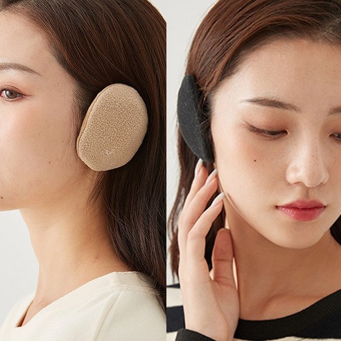 1+1 분리형 똑딱 귀마개 끈없는 귀마개 이어워머, 블랙, 2세트