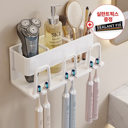 메이앤홈 무타공 칫솔걸이 칫솔꽂이 거치대 치약 면도기 걸이, 화이트 3인용 __, 1개
